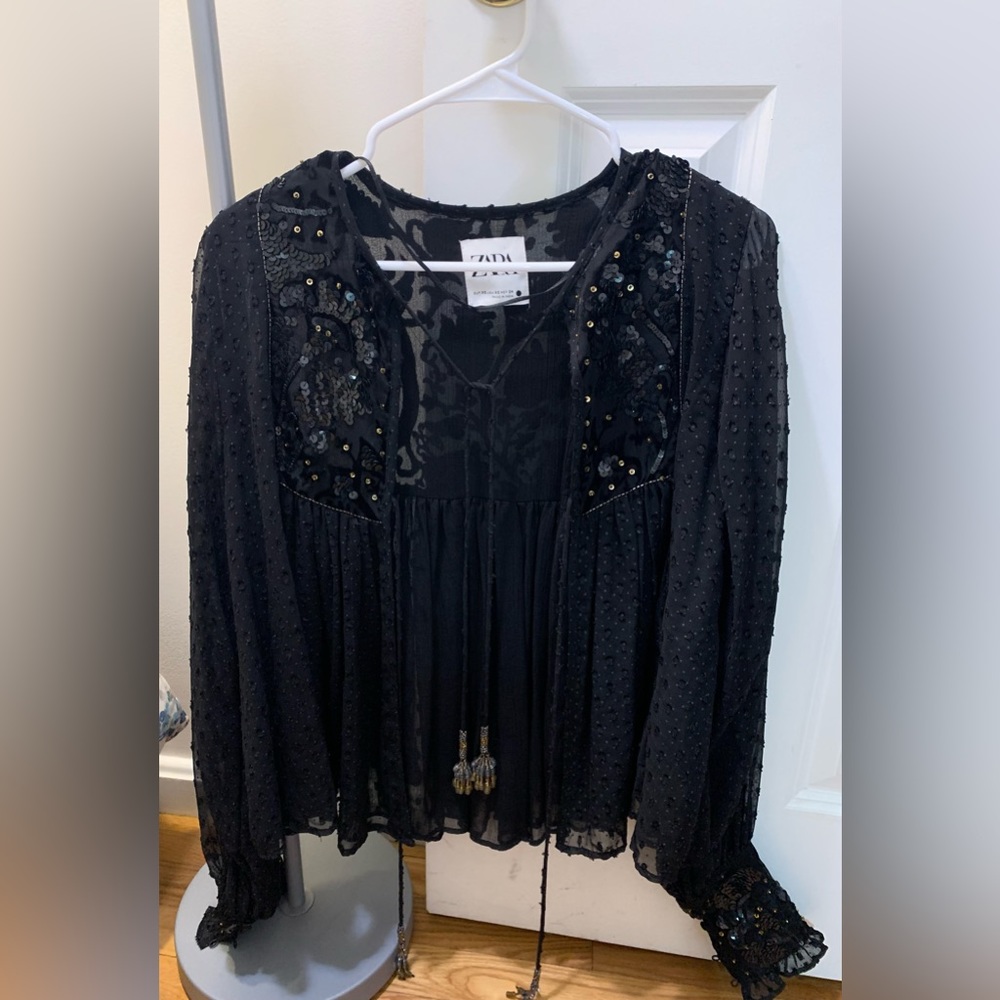Zara Black Mesh Top with embellishments